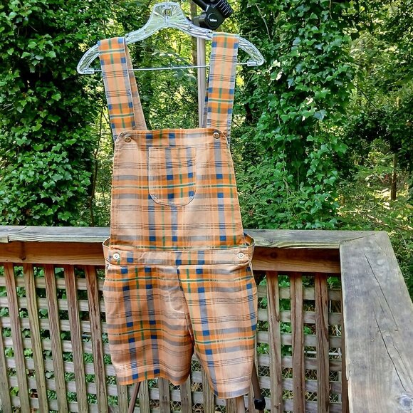 Italian Denim Autumn Colors Tartan Plaid Shortalls New. Cute! Sz 26/US / EU44 - Picture 11 of 11